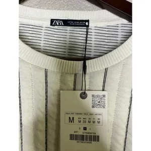 NWT Zara Boxy Oversized Striped Soft Quilted Long Sleeve Sweater M White Black thumbnail 11