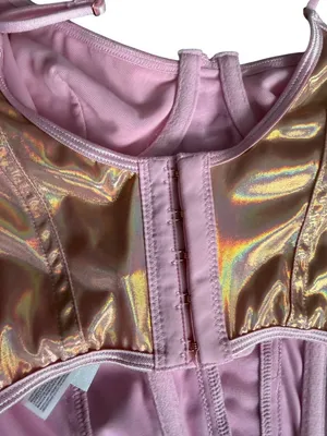 OUT FROM UNDER Pink Holographic Corset Tank Top Size Small thumbnail 2