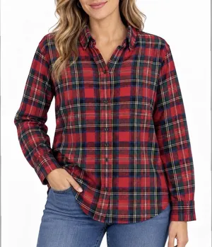LL Bean Red Scotch Plaid Cotton Flannel Button Shirt Relaxed Fit Size XL thumbnail 1