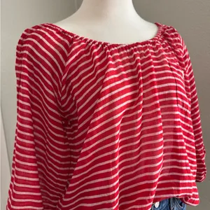 J.‎ Crew Red & White Sailor Striped Knit Peasant Top Size XS thumbnail 3