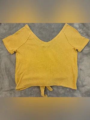 Women’s Abercrombie & Finch Mustard Yellow Tie-Front Ribbed Crop Top Size Medium thumbnail 3