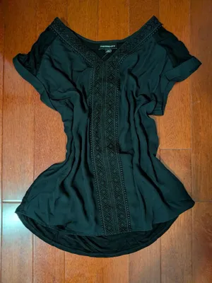 Fortune + Ivy Zara Black Crochet Trim V-Neck Blouse Size Large NWT thumbnail 1