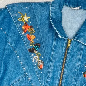 Vintage cotton denim Jean jacket horse / ranch / cowgirl theme embroidered patch thumbnail 8