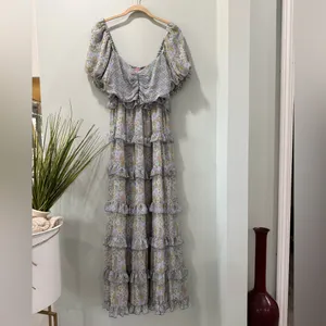Show Me Your MuMu Blue and Yellow Floral Midi Dress thumbnail 3