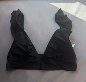 Aerie Black Ruffle V-Neck Bikini Top thumbnail 1