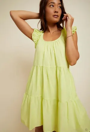 Nation LTD Luella Tiered Mini Dress in Tennis Ball Pima Cotton Pockets Sz Medium thumbnail 1