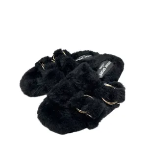 Urban Sports by‎ J/Slides Slippers Size 7 Black Faux Fur Slip On Winter Shoes thumbnail 2