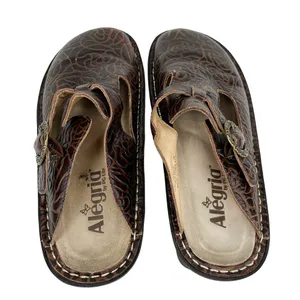 Alegria Rose Embossed Brown Leather Clogs 38 ALG-532 thumbnail 4