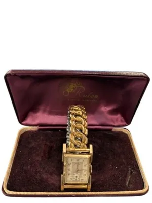 Vintage Rulon Gold-Tone Manual Wind Watch With Chunky‎ Chain Bracelet & Original thumbnail 2