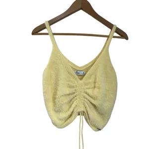 Hollister Fuzzy Ruched Front Tank Top Yellow Soft Knit Y2K Aesthetic‎ Size M thumbnail 2