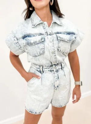 BLANK NYC Acid Wash Denim Romper size Large thumbnail 5