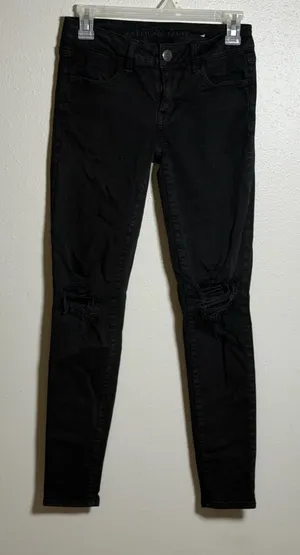 American‎ Eagle Women Denim Black Distressed Jegging Jeans Next Level Stretch 4 thumbnail 1