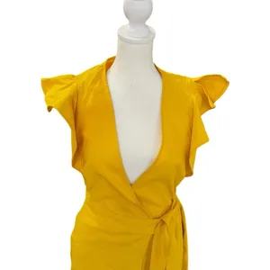A.L.C. Walker Yellow Linen Blend Wrap Midi Dress Ruffle Sleeve Size 4 thumbnail 9
