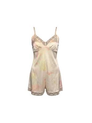 Nasty Gal Satin Tie-dye Lounge Romper with Lace Trim Size 4 Off-White Pastel thumbnail 3