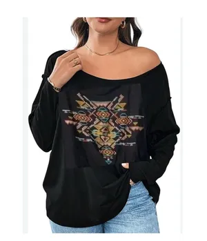 💥Cozy Casual Boho Vibes Azteca Print Black Plus-size Crop top 3X thumbnail 1