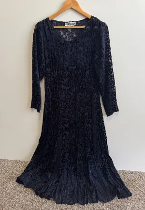 Vintage Caron Joy Sheer‎ Velvet Burnout Dress Floral Long Sleeve Maxi Evening thumbnail 1
