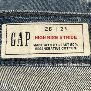 Gap High Rise Striped Blue Two Tone Raw Hem Wide Leg Baggy Denim Jeans Pants 26 thumbnail 4