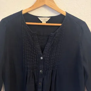 Monsoon Linen Button Tunic Top 6 Pintuck Roll Tab Sleeve Coastal‎ Nautical Beach thumbnail 3