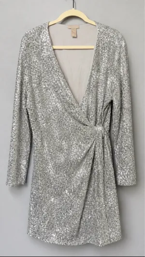 H&M Silver Sequin Wrap Dress thumbnail 3