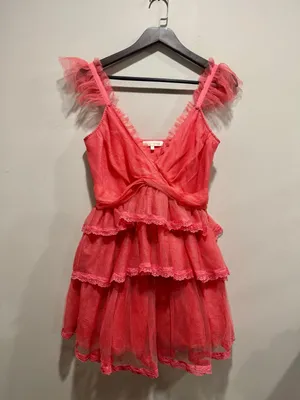 LoveShackFancy Zorina Pink Passion Tulle Ruffle Mini Dress Size 4 thumbnail 2