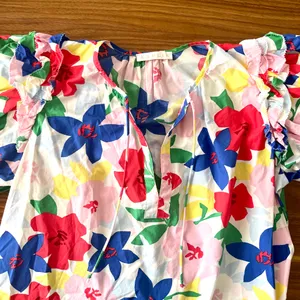 Karlie Women Cotton Multicolor Floral Puff Sleeve Blouse Boutique Boho Chic thumbnail 2