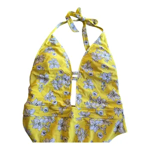 Abercrombie & Fitch Yellow Floral One Piece Halter Swimsuit Size:‎ L thumbnail 3