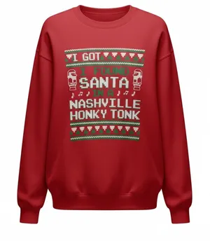 Gildan‎ Heavy Blend Sweatshirt Unisex Large Red Christmas Santa Nashville thumbnail 1