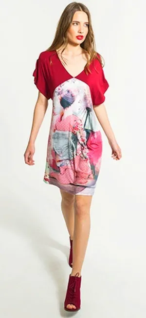 Smash! Fabia Tunic Dress Japanese Geisha Asian Woman V-Neck Strappy Cut-Outs S thumbnail 1