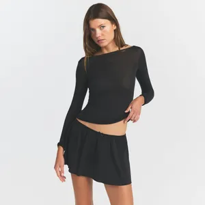 SKIMS (B8) Sheer Modal Long Sleeve BOATNECK T-Shirt | ONXY | Size S thumbnail 4