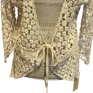 Urban Mangoz NWT Crochet Lace Tie Front Cardigan Coverup Cream X-Large thumbnail 3