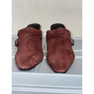 Free People Date Night Heeled Mule Wine Suede Pointed Toe Block Heel 8.5 thumbnail 6