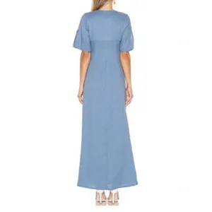 Alexis Jameela Shell Blue Linen Maxi Dress Tie‎ Front Button Size L thumbnail 2
