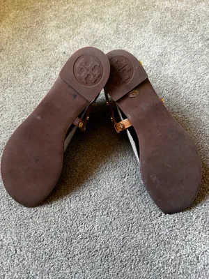 Tan Tory Burch Sandals with Gold Logos thumbnail 5