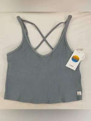 Vuori NWT Rib Crop Tank Top Back Strappy Top Light Cloud Blue Size L thumbnail 6