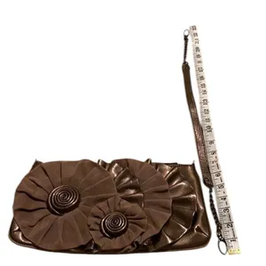 Nine West beautiful brown handbag with flowers & ruffles details on front EUC thumbnail 1