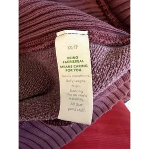 Aerie Women Oversized‎ Ribbed Side Panel Crewneck Sweatshirt Burgundy XS thumbnail 8