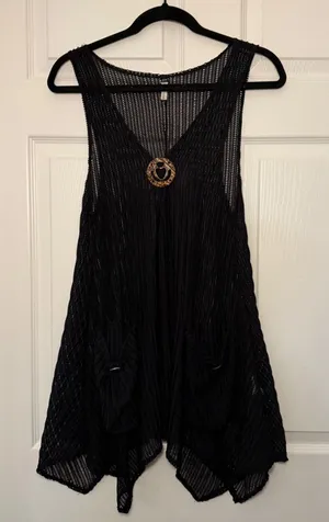 Paradise Crochet Knit Vest Black S/M Boho Festival Beach Coverup‎ Casual thumbnail 1