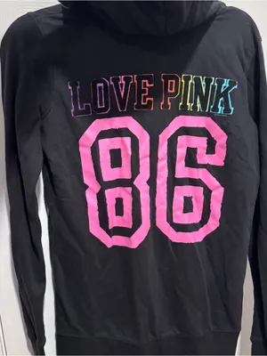 PINK Victoria’s Secret Black Zip Hoodie XS Love Pink 86 Graphic Sweatshirt thumbnail 2