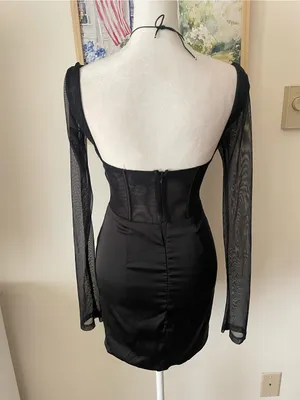 Oh Polly Lorient Long Sleeve Mesh Mini Dress in Black Size US 2 thumbnail 5