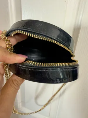 Black leather stitch cross body gold chained bag thumbnail 3