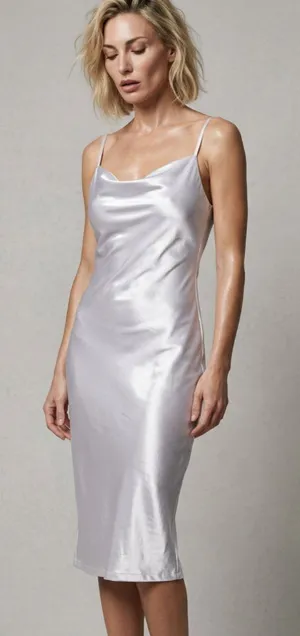 XXXITICAT White Silver Satin Cowl Midi Dress Sz S thumbnail 1
