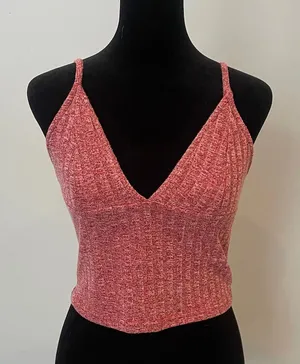 Women's Red ribbed halter style Crop Top with adjustable straps thumbnail 1