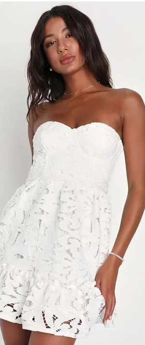 Lulus Majorly Cute White Crochet Lace Strapless Bustier Mini Dress Size Small thumbnail 1