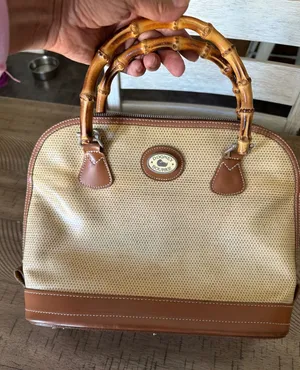Vintage Dooney & Bourke Woven Canvas Leather Bamboo Handle Satchel Bag Crossbody thumbnail 1