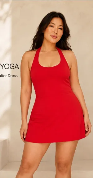 Beyond Yoga Spacedye Prep Halter Dress Candy Apple Red XL Built-In Bodysuit thumbnail 1