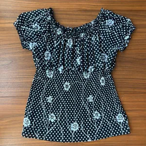 Serenade Polka Dot Floral Babydoll Top Pleated Blouse Sheer Boho Fairy Large thumbnail 1