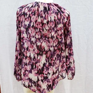 Simply Vera Vera Wang Pink Purple Watercolor Split Neck Boho Blouse Top Size L thumbnail 2