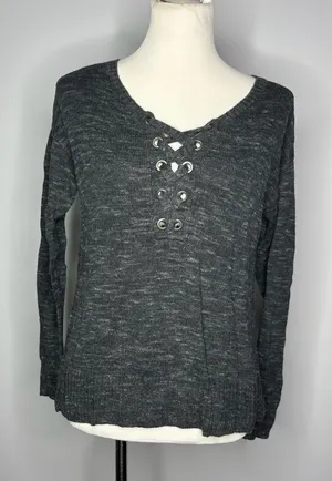 American Eagle Outfitters- Grey Sweater with V-Neck Crosses thumbnail 1