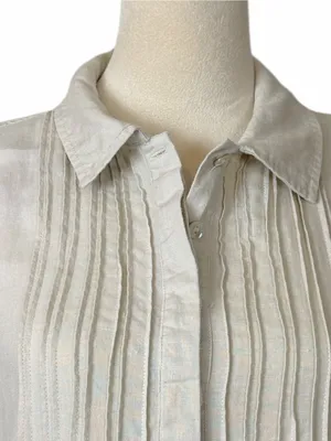 Malvin Beige Linen Midi Dress Women’s Size S Sleeveless Collared Neutral Coastal thumbnail 9