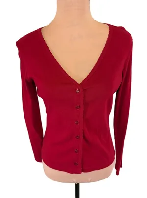 Moda International burgundy Red V-Neck Button Cardigan thumbnail 1